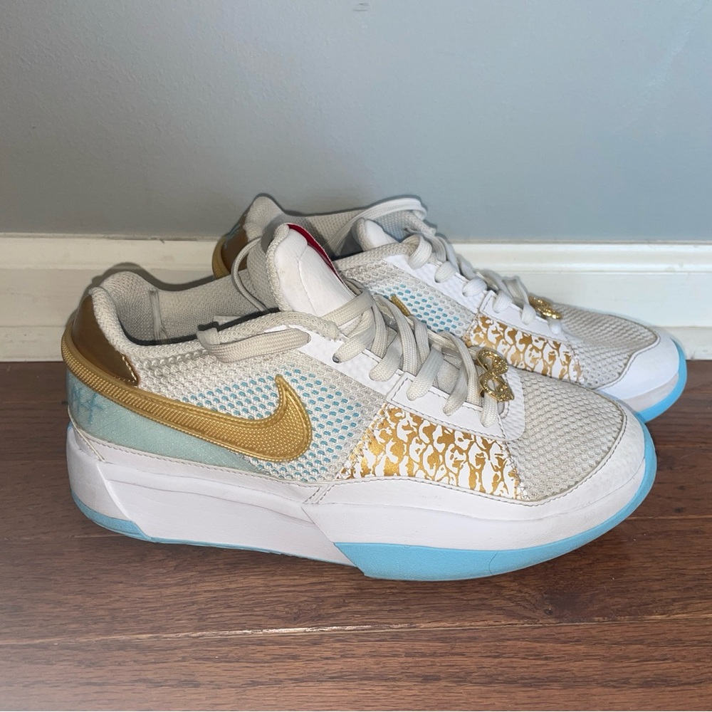 Nike Ja 1 Chinese New Year Basketball Sneakers Blue White Gold  5.5 Youth Kids